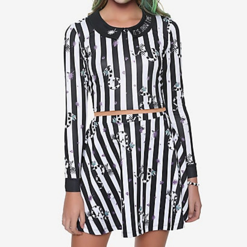 BEETLEJUICE STRIPED LONG-SLEEVE CROP AND SKIRT